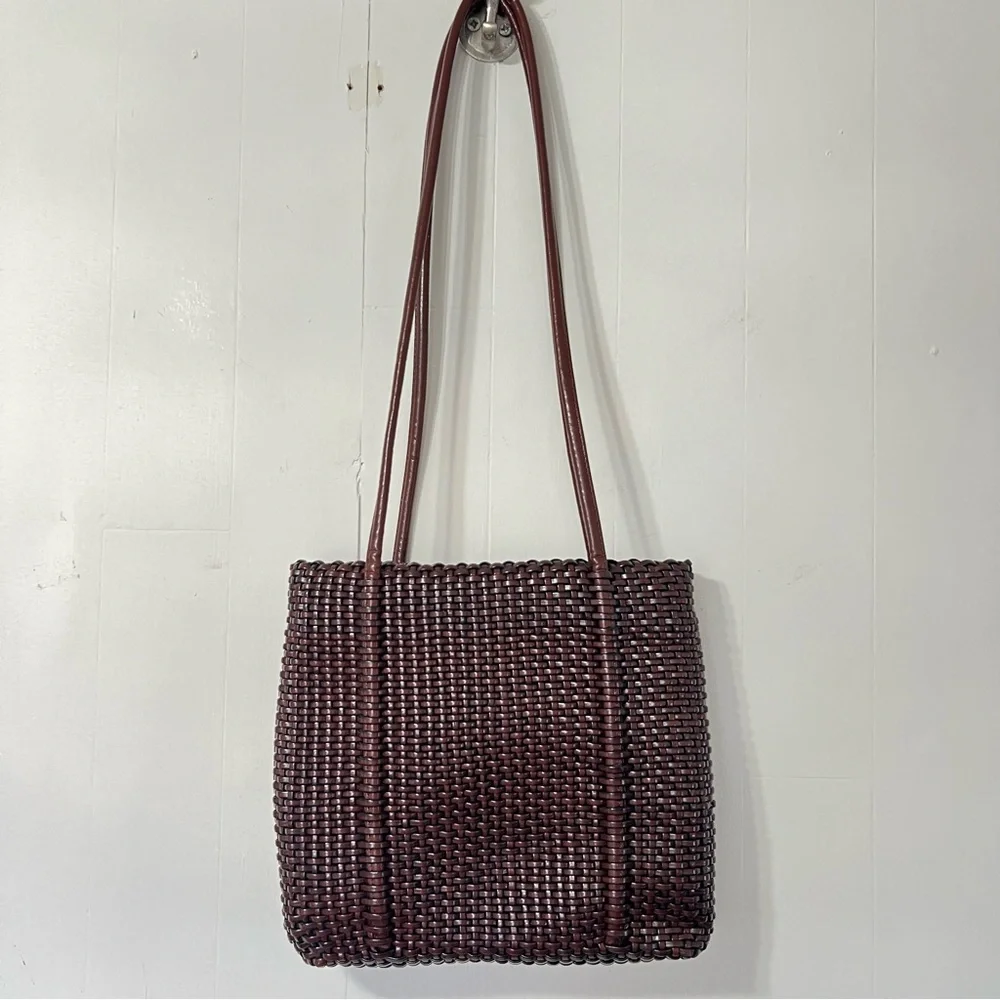 Vintage 90’s Nine West Brown Woven Weaved Leather Boho Retro HandBag Pocketbook - Picture 10 of 15